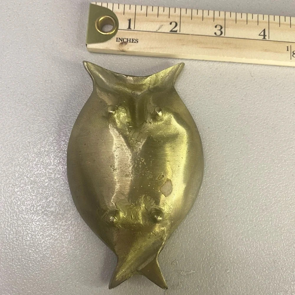 Vintage Textured Brass Owl Trinket Ring Dish MCM Mid Century unique fun cute - Picture 3 of 4